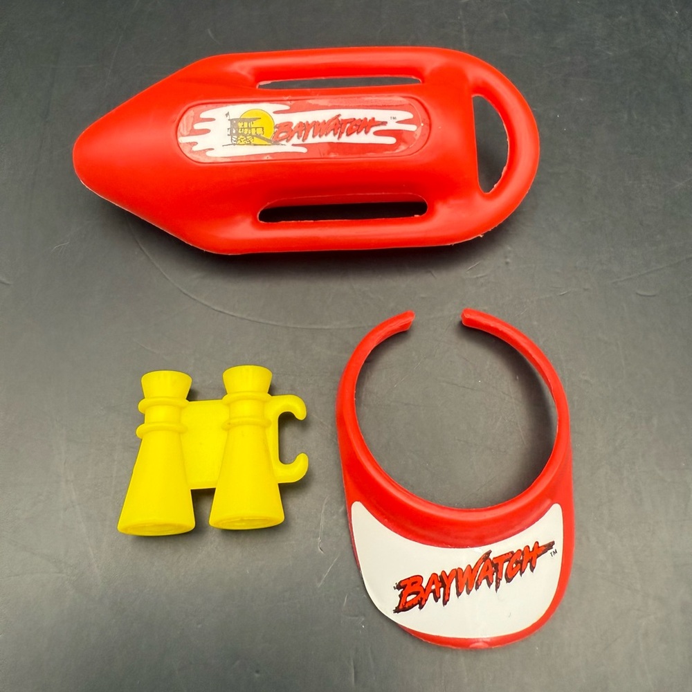 BARBIE 1994 Baywatch Lifeguard Red Floating Device Rescue Buoy Visor Binoculars